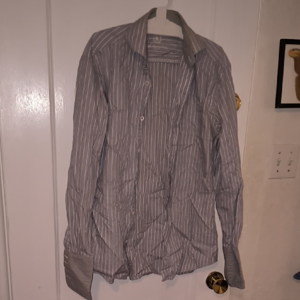 Bugatchi | Gray Striped Casual Shirt